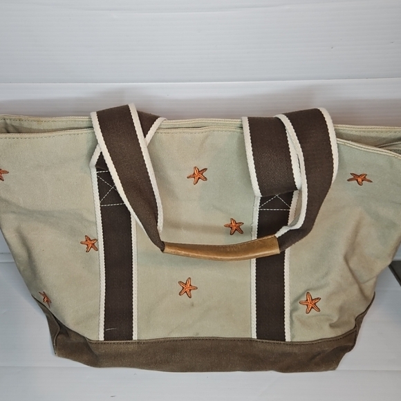 Rare Vintage L.L. Bean Boat & Tote Canvas Bag Sea Star Embroidery Leather Handle - Picture 3 of 11